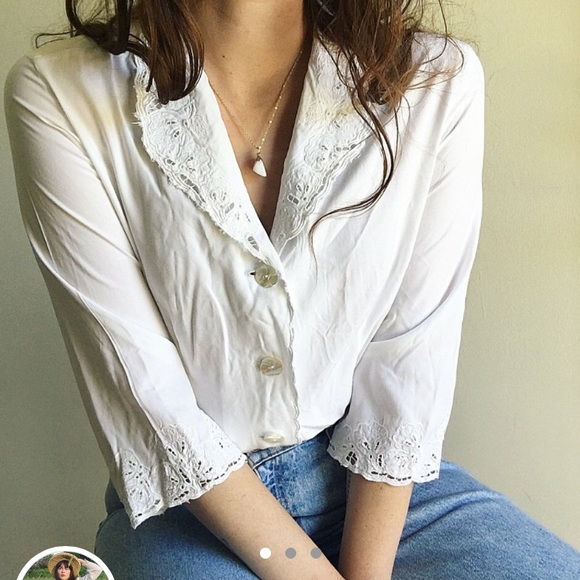 Vintage Tops - Vintage White Cutwork Button Down Top